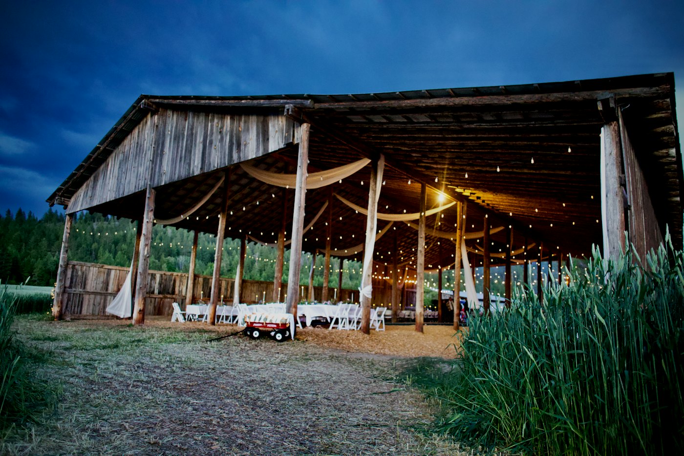 Barn reception with draped ceiling