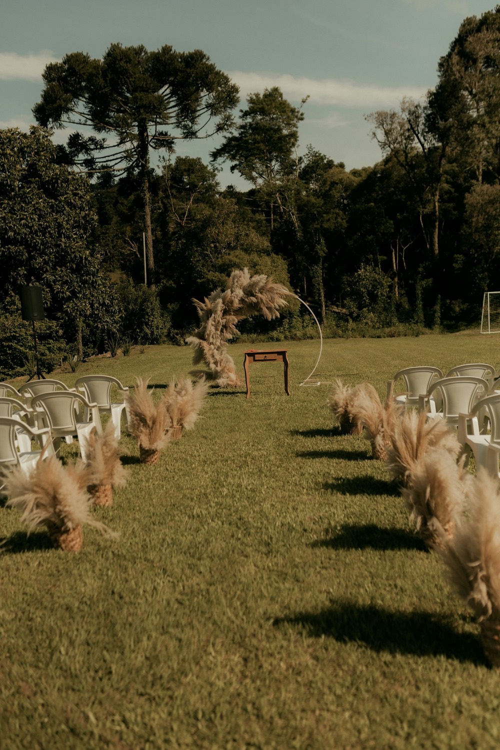 Ceremony aisle lined with pampas grass